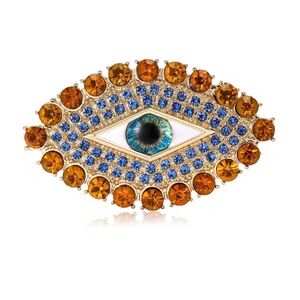 Golden Aura Evil Eye Royal Blue Crystals Brooch